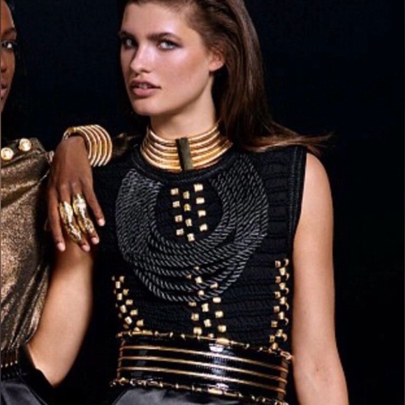 BALMAIN x H&M Sleeveless Rope Braided Top Size 4 Black Gold Tank Top - Picture 4 of 4